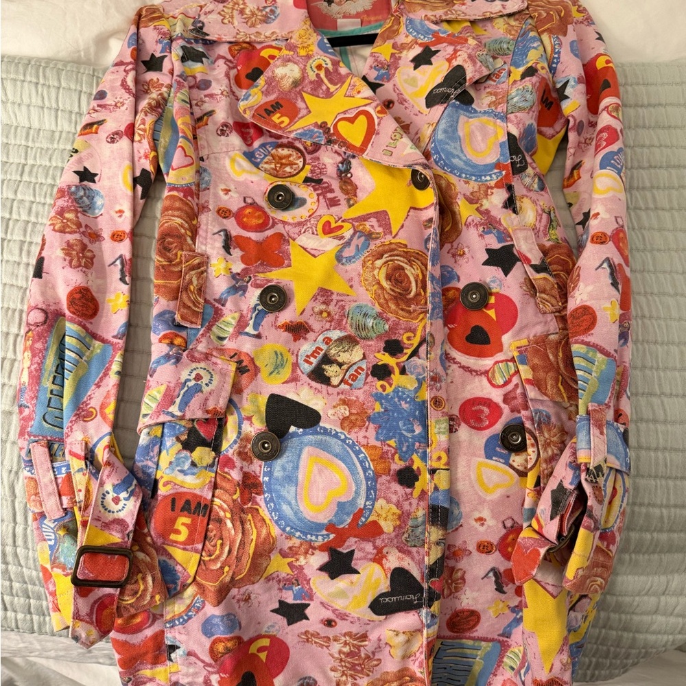 Fiorucci Multicolor Trench Coat with Pink and Yellow